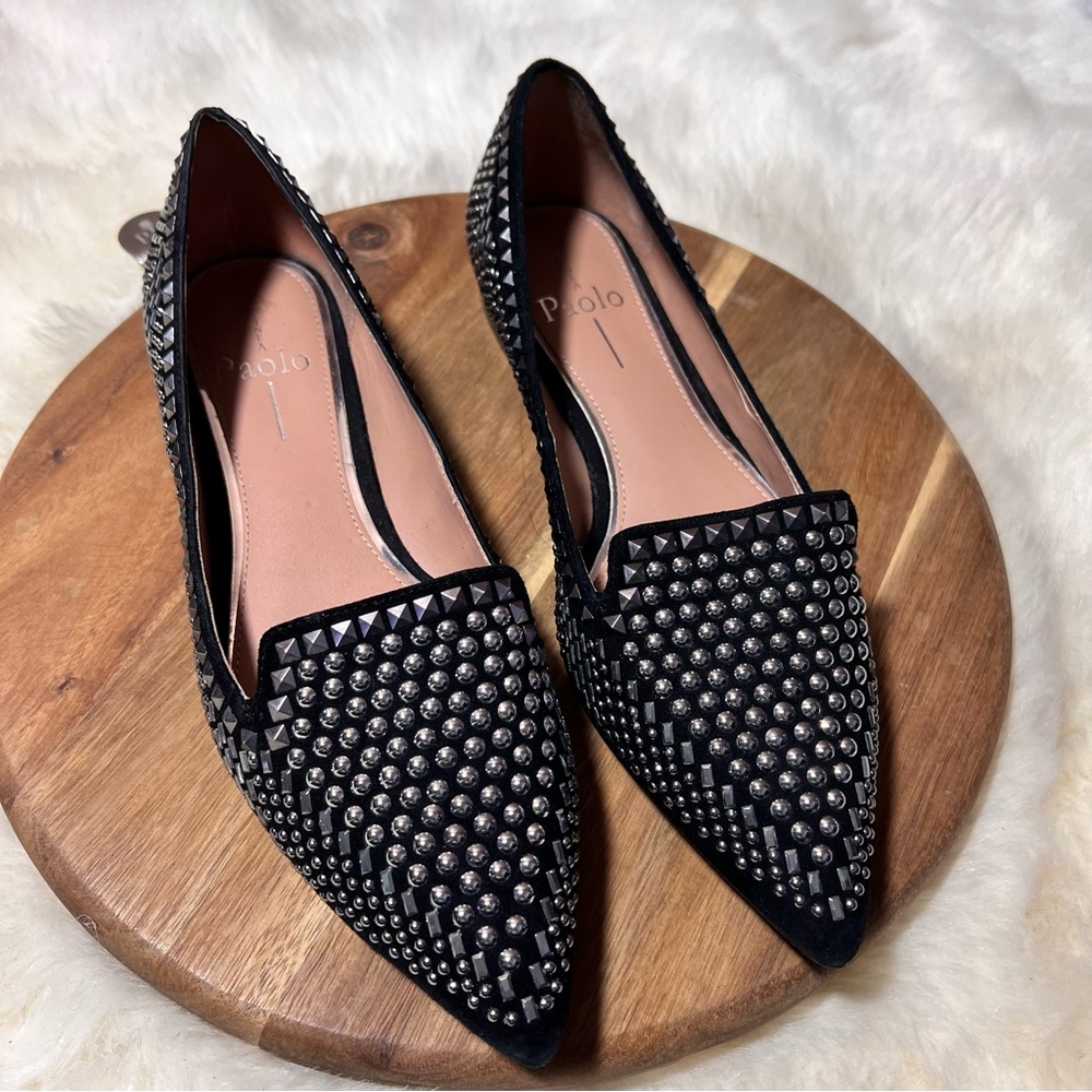 Linea Paolo Black and Silver Studded Flats Size 6.5